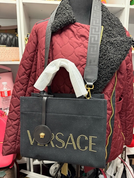 Versace Handbags - Versace Black Canvas Tote with Gold Stud Logo